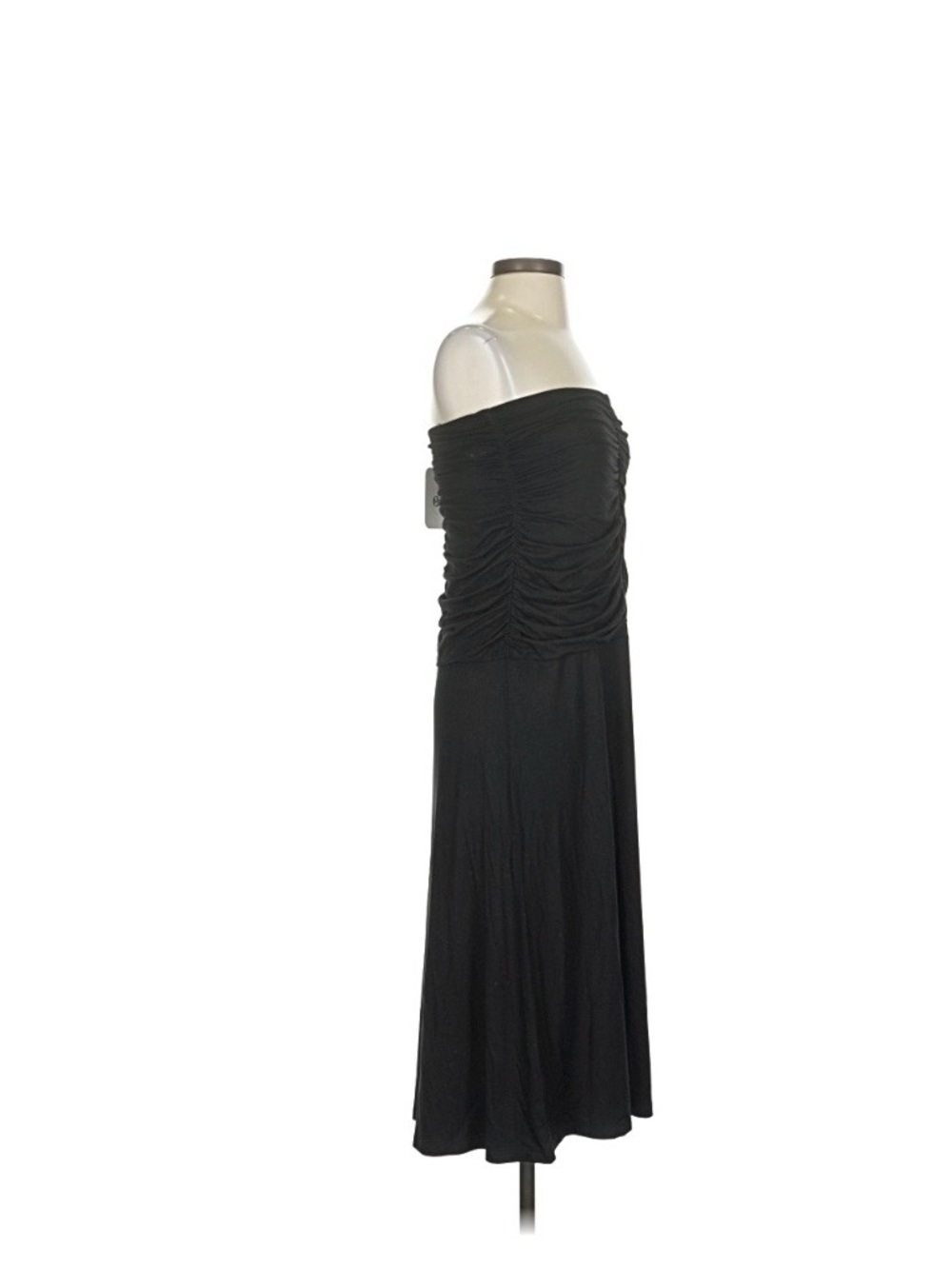 Elodie Strapless Black Ruched Midi Dress - Picture 3 of 6